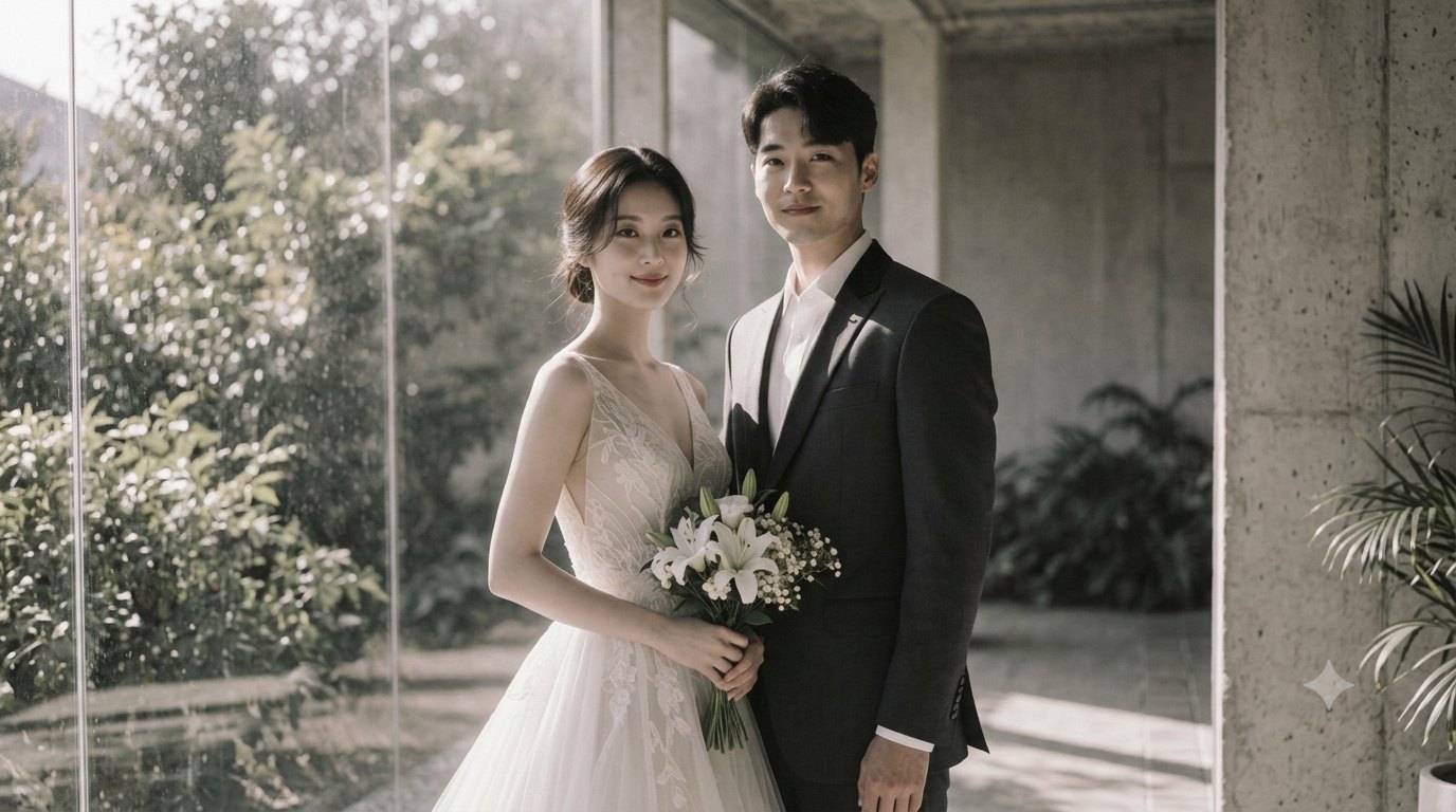 부케를 든 신부와 신랑