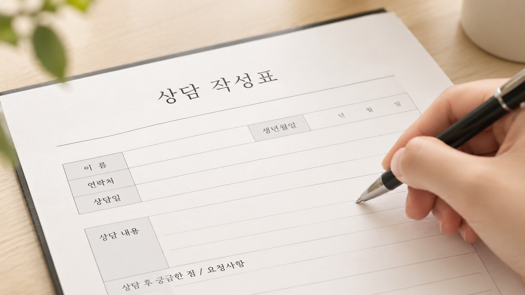 상담 작성표를 작성하는 모습